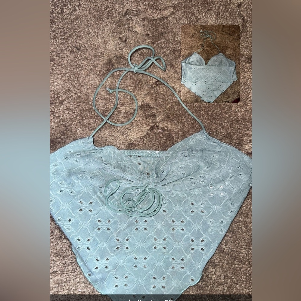 Elegant Lace Halter Top - Light Blueish green